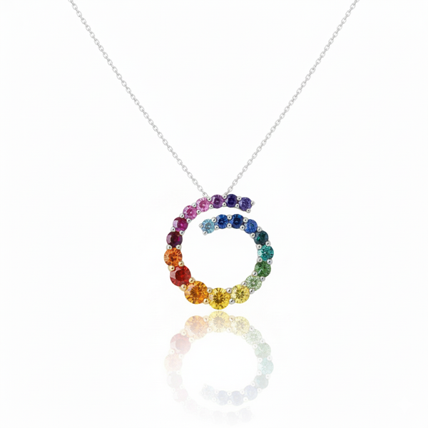 1.40 carat Rainbow Circle Swirl Pendant Spiral Multicolor Stone Necklace