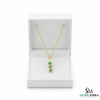 Three Stone Green Emerald Drop Twist Pendant - Halo Gemstone Pendant