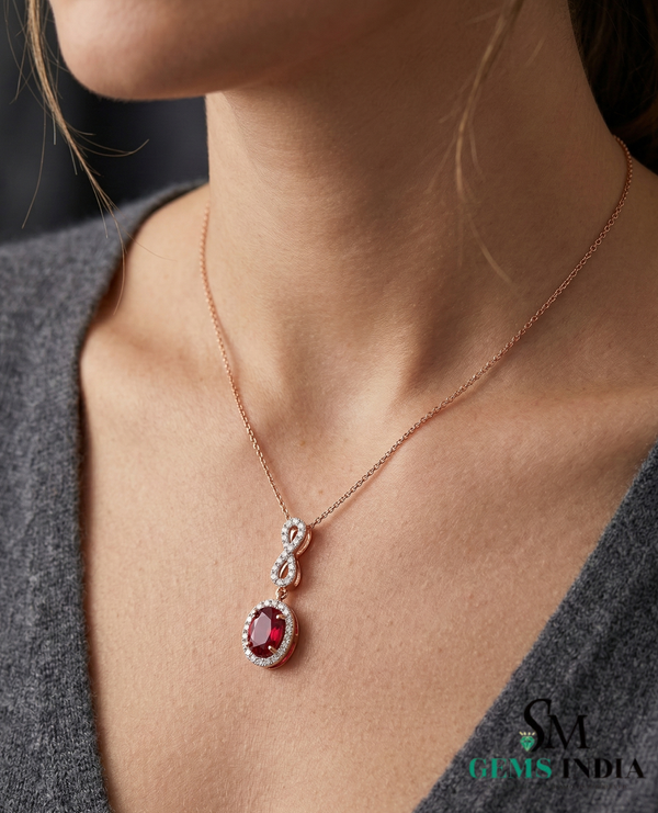 Infinity Style Ruby and Diamond Pendant Necklace July Birthstone Jewelry