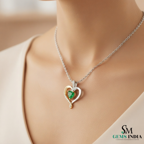 Dual-Tone Emerald Heart Pendant Two-Tone Diamond Sparkle in 14k Gold