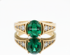 3.20 carat Oval cut Natural Emerald & Diamond Accent Ring with Split Shank Band