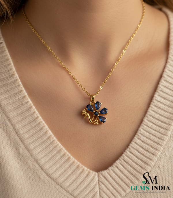 Peacock Design Blue Sapphire Pendant - Blue Stone Pendant