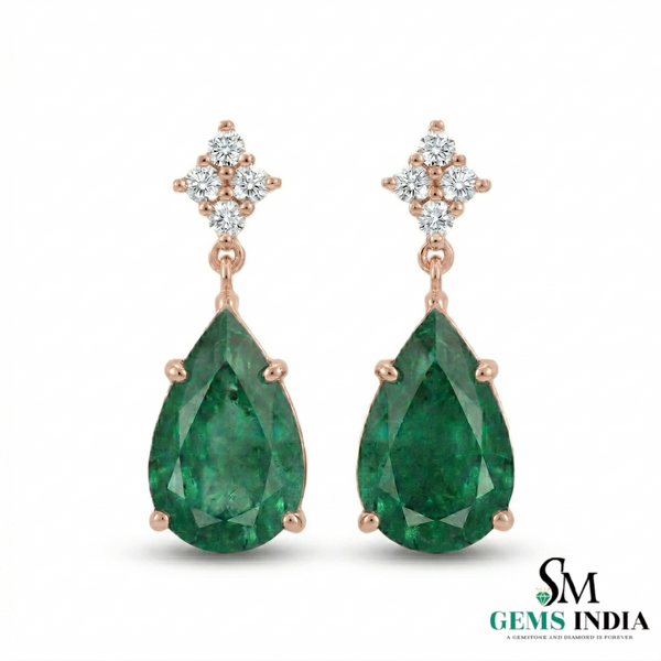 4.20 carat ear Cut Emerald Drop Earrings in Gold Elegant Drop Design