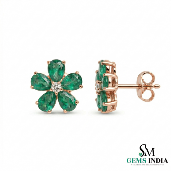 Luxury Pear Cut Emerald Floral Earrings in 14K Gold – Gift for Her