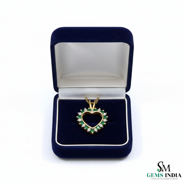 Solid Gold Emerald and Diamond Heart Pendant – Romantic Fine Jewelry