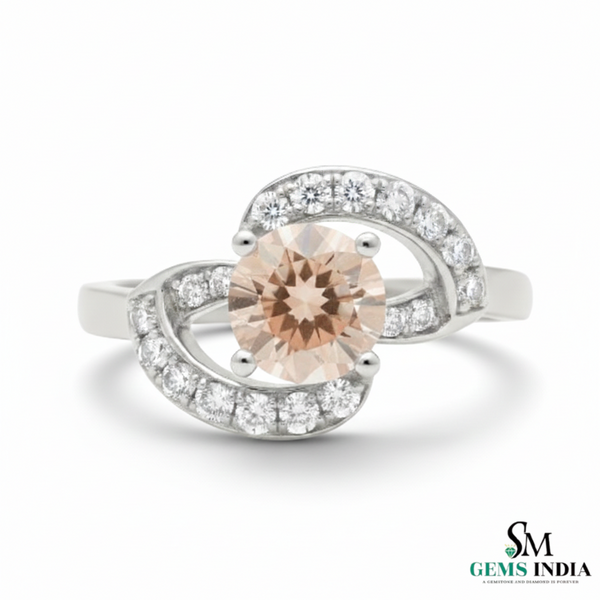 Round Morganite & Diamond Swirl Ring – Round cut Morganite ring