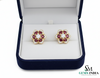 Oval shape Natural Ruby Floral Stud Earrings with Diamond Accents Elegant Gold Jewelry