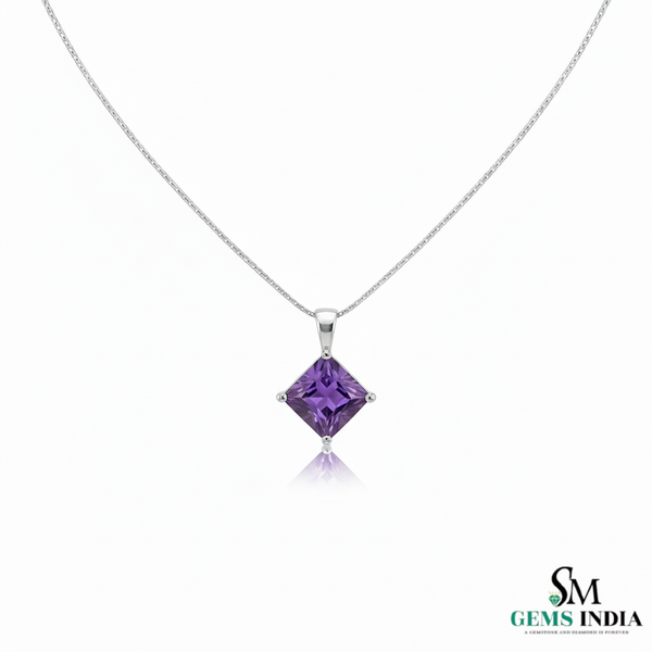 Radiant Princess-Cut Purple Amethyst Pendant – Fine Gold Jewelry