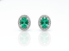 1.80 carat Natural Emerald Oval Halo Stud Earring with Screw Back Closure