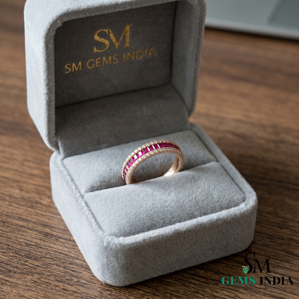 Baguette Cut Ruby Diamond Band Ring - Anniversary Ring For her