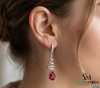 Teardrop Ruby Dangle Earrings with Diamond Spiral Design - Ruby Jewelry for Women
