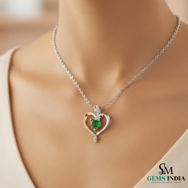 Dual-Tone Emerald Heart Pendant Two-Tone Diamond Sparkle in 14k Gold