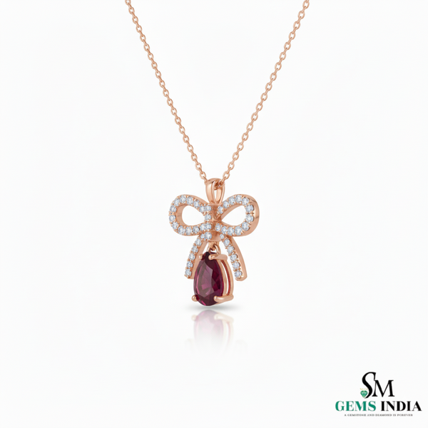 Chic Bow-Inspired Pear Ruby & Diamond Pendant in 14k gold Elegant Fine Jewelry