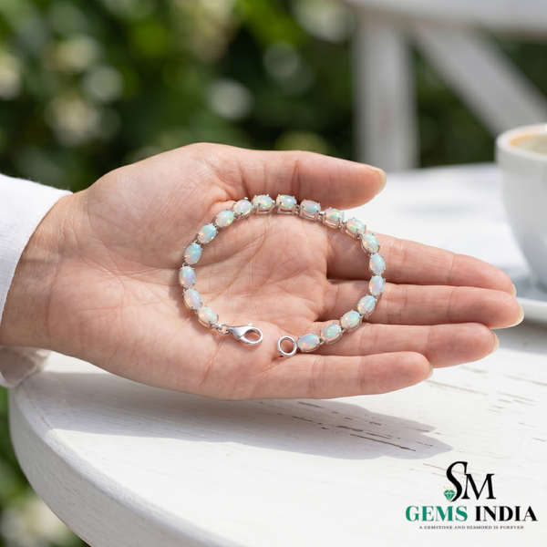 Natural Oval Opal Tennis Bracelet - Anniversary & Wedding Bracelet