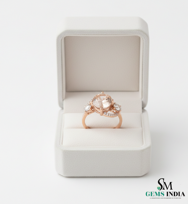 Modern Oval Morganite Ring with Diamond Curved Accents - October birthstone ring