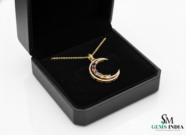 Zodiac-Inspired Oval shaped Multi-Color Gemstone Diamond Rainbow Gemstone Pendant