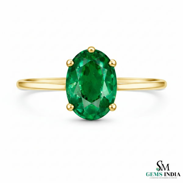 Oval Cut Green Emerald Solitaire Ring – Minimalist Engagement Ring