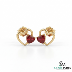 Heart Shaped Natural Ruby Stud Earrings - Valentine Gift for Her