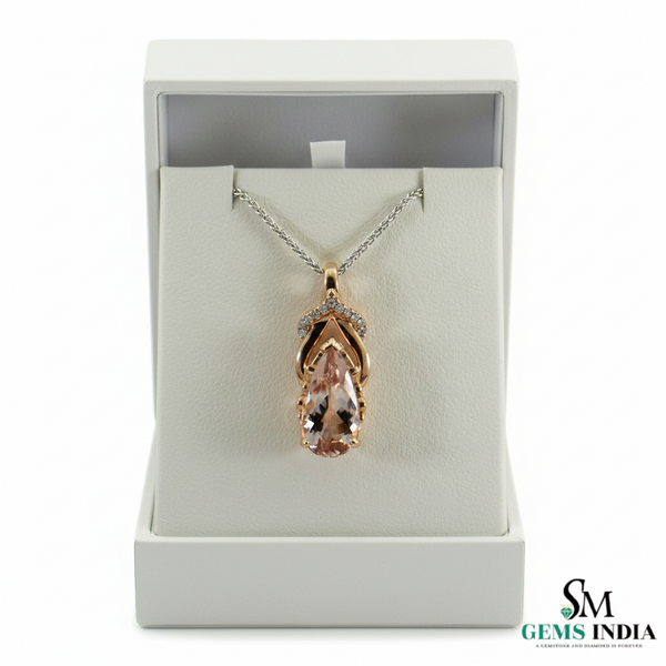 Elegant Pear-Shaped Morganite Diamond Halo Pendant – teardrop morganite pendant