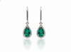 Luxurious 6 carat Pear shape Natural Emerald and Diamond Teardrop DangleEarrings in 14K Gold