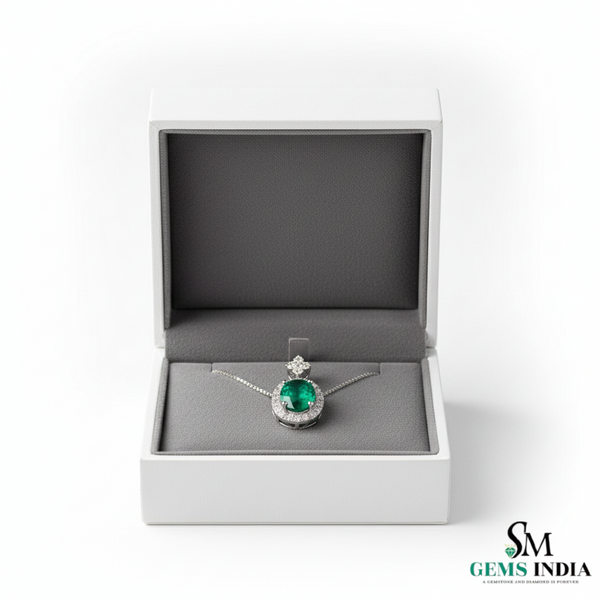 Oval Cut Natural Emerald Pendant with Diamond Halo Gemstone pendant for women