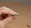 Round Emerald and Diamond Accent Ring in Solid Gold – Dainty Promise Ring