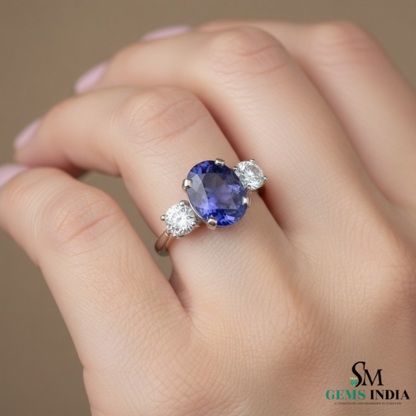 Oval Tanzanite & Diamond Trilogy Ring in 14k and 18k Gold – Luxury Trilogy Engagement Ring