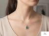 Emerald Cut Natural Emerald and Diamond Halo Pendant in 14K Gold Elegant Birthstone Jewelry