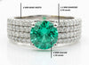 Round Natural Emerald and Diamond Multi-Row Band Engagement Ring in 14K Gold Handmade Fine Gold Jewelry