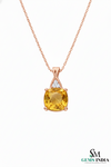 Cushion Cut Fine Gemstone Pendant with Diamond Accent – Elegant Minimal Jewelry