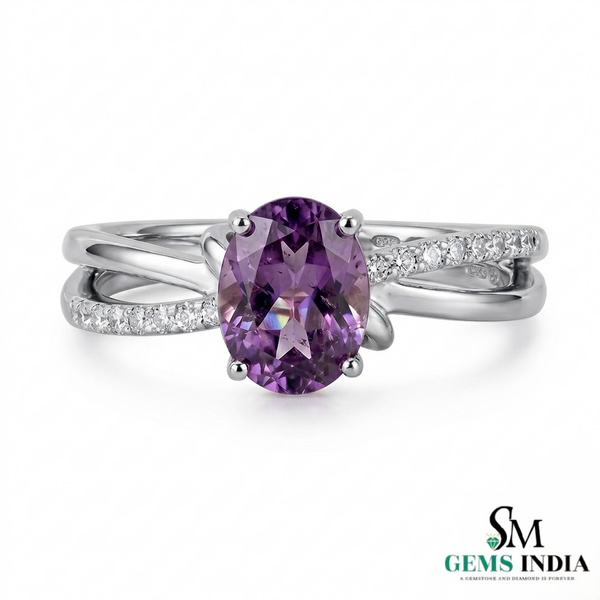 Oval Amethyst Criss Cross Ring in Gold with Diamond Accents