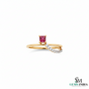 Princess Cut Natural Ruby Ring with Diamond Twist Band in 14k Gold