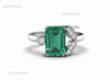 4.10 carat Modern Emerald cut Natural Emerald & Diamond Asymmetric Promise Ring in 14KGold