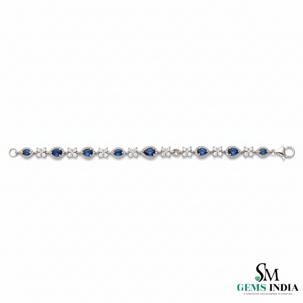 Blue Sapphire & Diamond Flower Bracelet in 14k and 18k Gold – Elegant Women’s Bracelet