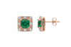 Octagon Natural Emerald & Diamond Halo Stud Earrings in 14k gold