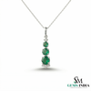 Fine Jewelry Three Stone Emerald ; Diamond Drop Pendant