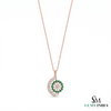 Round Natural Emerald and Diamond Spiral Flower Pendant in 18K Gold
