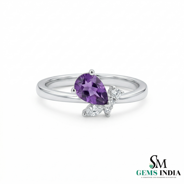 Purple Amethyst Pear Ring with Marquise Diamond Detail – Fine Jewelry