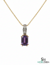February Birthstone Emerald Cut Amethyst Diamond Pendant