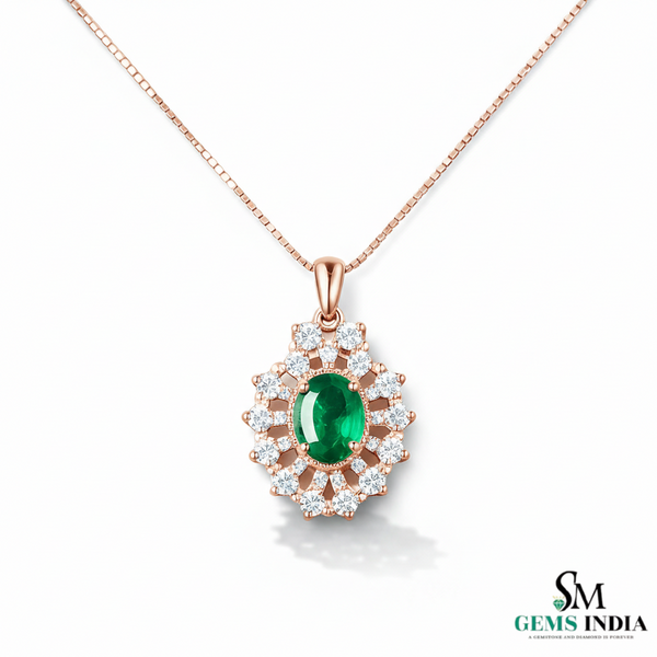 Oval Natural Emerald Diamond Halo Pendant – Fine Gold Jewelry