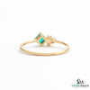 Princess Cut Green Emerald Ring with Trio Diamond Accent Cluster – Minimalist Fine Jewelry