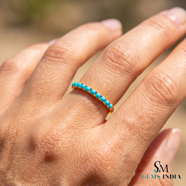 Turquoise Eternity Band Ring With Round Blue Turquoise Stones – Minimalist Stackable Ring