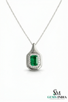 Emerald Cut Green Emerald Diamond Cluster Pendant for Women