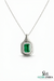 Emerald Cut Green Emerald Diamond Cluster Pendant for Women