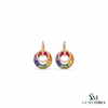 Elegant Rainbow Sapphire Baguette Diamond Circle Earrings - Luxury Statement Earrings
