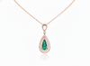 4.50 carat Natural Emerald Drop Pendant Infinity Loop Design with Diamond Halo Timeless Gold Necklace Gift