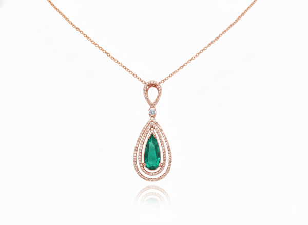 4.50 carat Natural Emerald Drop Pendant Infinity Loop Design with Diamond Halo Timeless Gold Necklace Gift