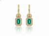 Elegant Emerald cut Natural Emerald Halo Drop Earrings in 14K Yellow Gold Geometric Design
