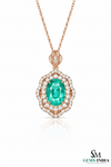 Natural Oval Emerald Diamond Halo Pendant - Fine Emerald Jewelry for Women