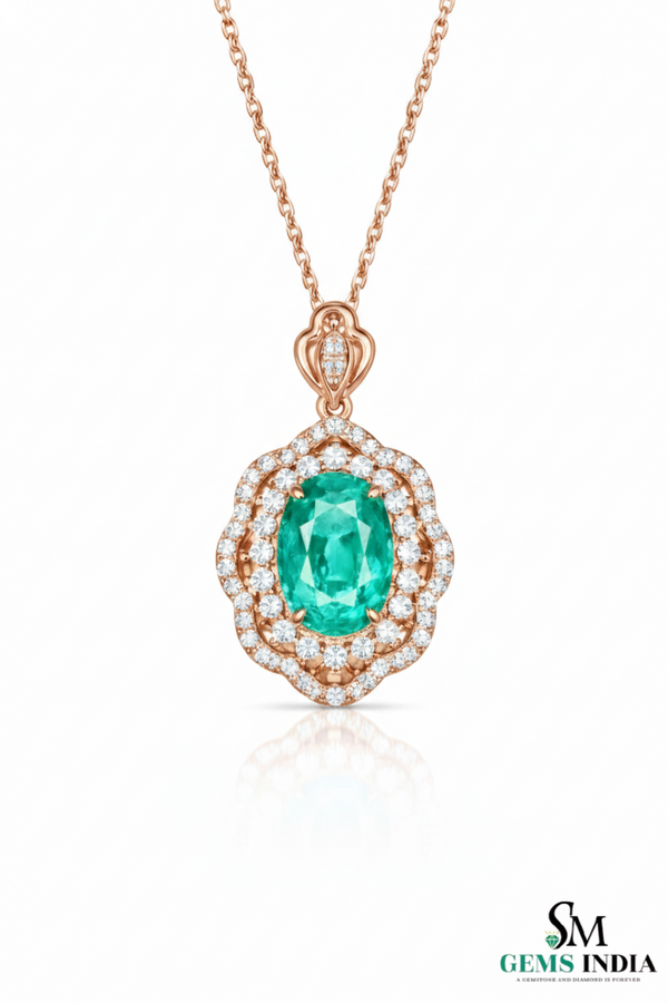 Natural Oval Emerald Diamond Halo Pendant - Fine Emerald Jewelry for Women